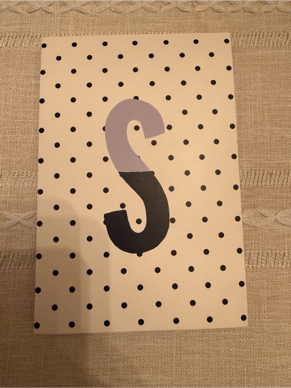 Decorative Polka Dot Initial Note Book Paper. Two-Tone Purple and Black 'S'